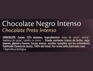 lista ingredientes de chocolate